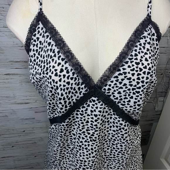 RIVER Island Slip Dress Cream Black Hearts Prints Lace Night Lounge wear Sz 14 - Picture 6 of 12